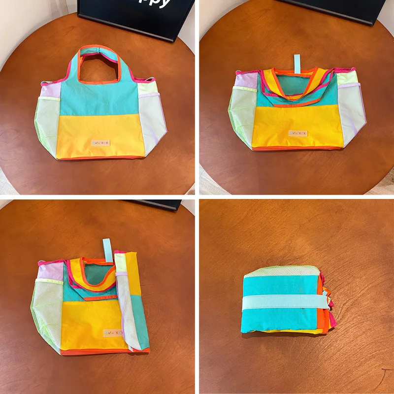 

Красочная лоскутная складная большая сумка Модная нейлоновая текстура Сумка на плечо для отдыха Джокер Модные и простые сумки для хранения