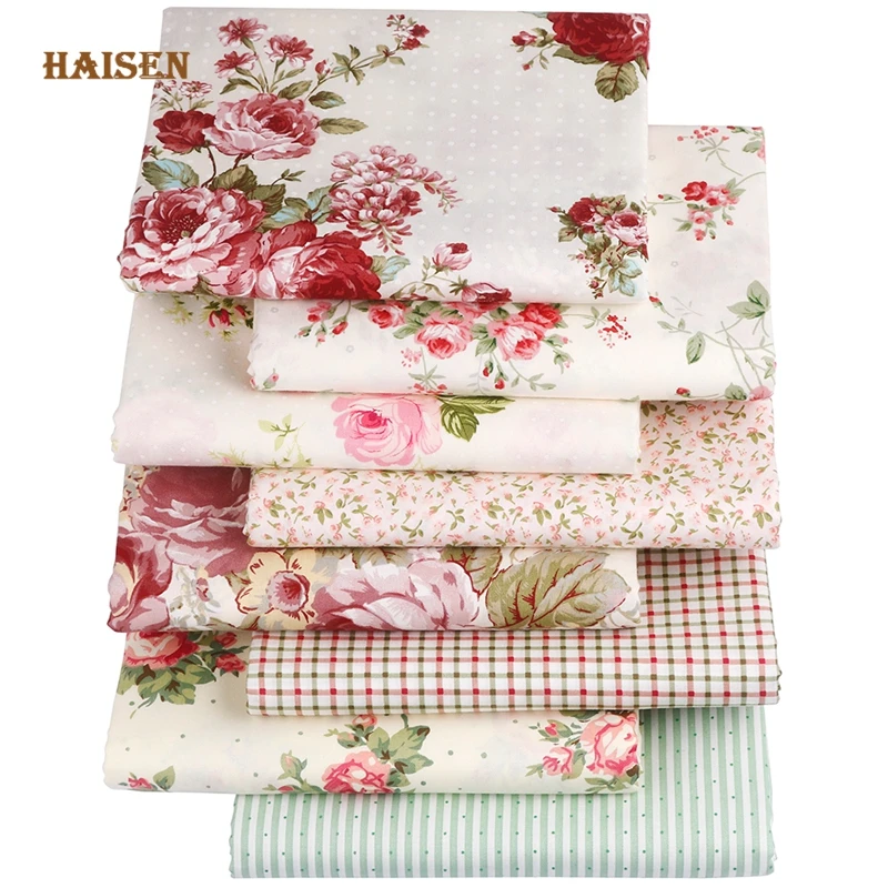 Printed Twill Cotton Fabric,For Quilting&Sewing Material Crafts Patchwork And DIY Calico Cloth,8pcs 40x50cm,Rose Flowers Set
