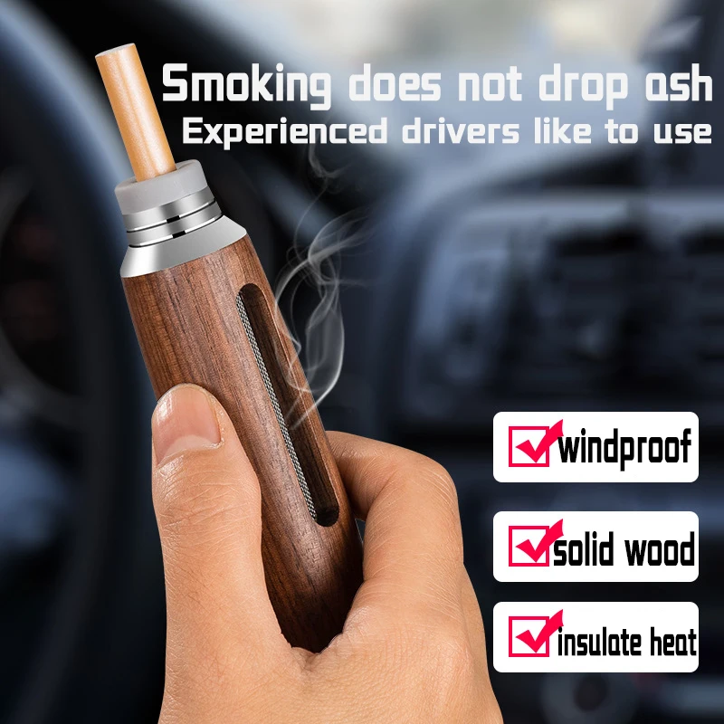 Car-mounted ashtray-free solid wood portable ashtray, three-purpose car product for smoking while driving