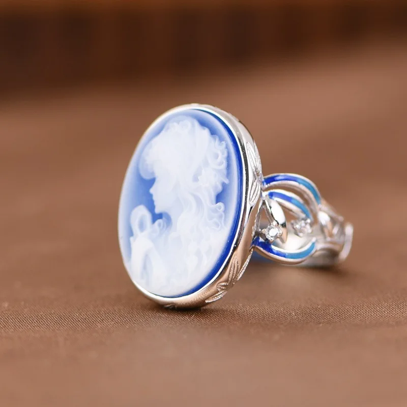 S925 Sterling Silver Rings for Women Men New Fashion Enamel Oval White Shell Angel Girl Vintage Jewelry Adjustalbe Wholesale