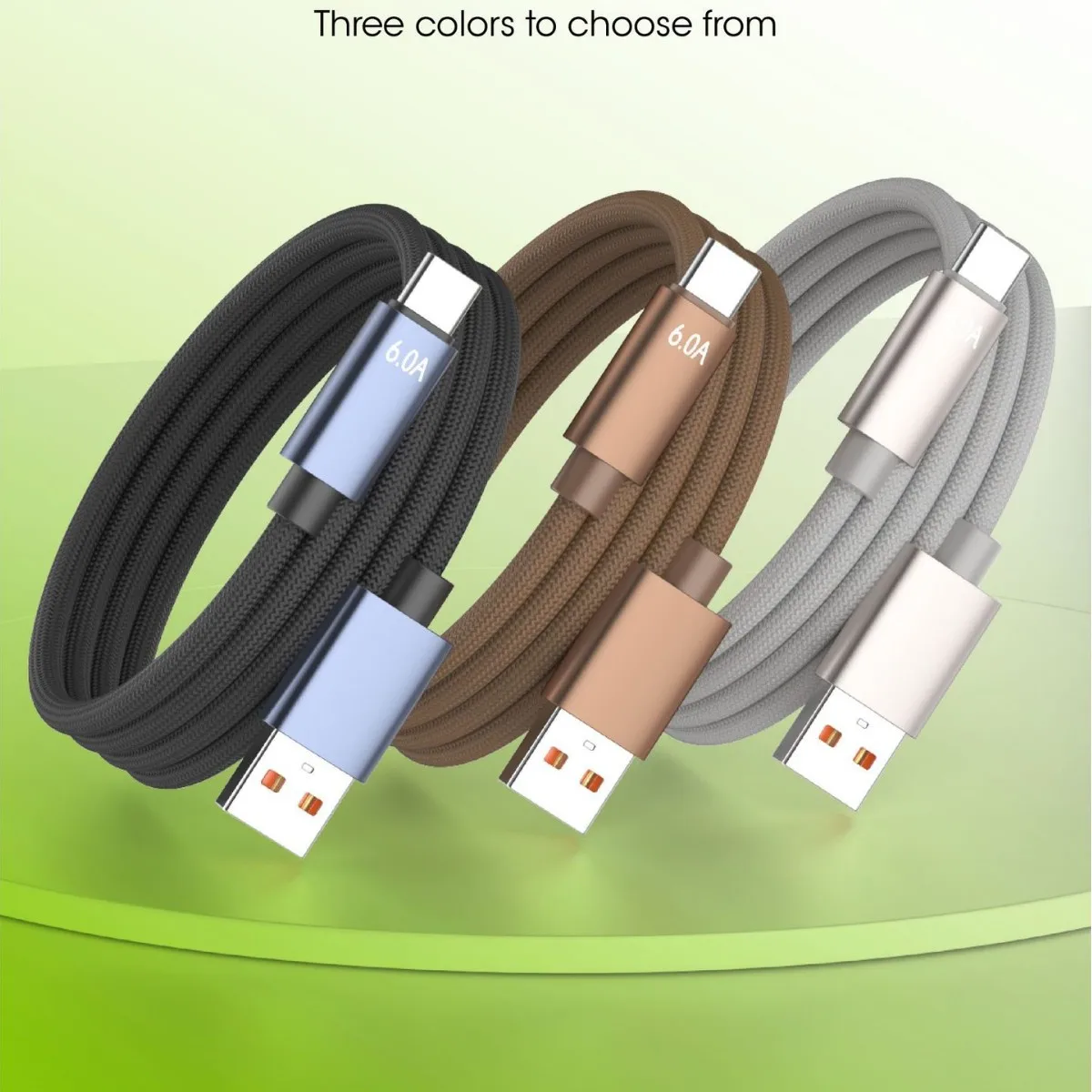 6A USB‑A to Type‑C Fast Charging Cable Nylon Braided High‑Speed Data Sync Charger Cord 1M Black Grey Coffee For Huawei Xiaomi