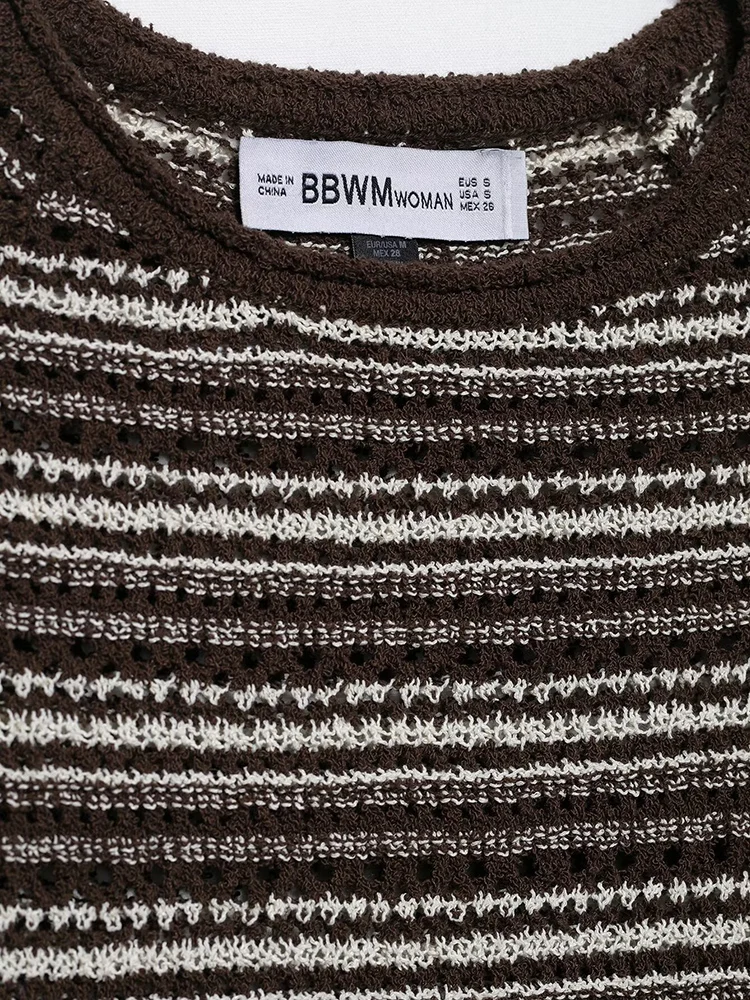 KUCLUT Women Fashion Striped Knitted Pullover Sweater Vintage O-Neck Short Sleeves Female Chic Lady Tops