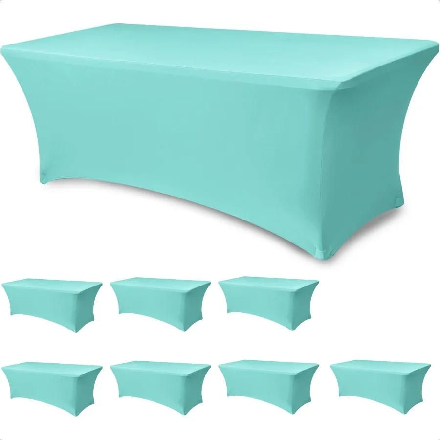 

Fitted Stretch Table Cover for 6 foot Rec Tables8 Pack Aqua Blue Spandex TableclothElastic Folding Tablecloths for Party Vendor
