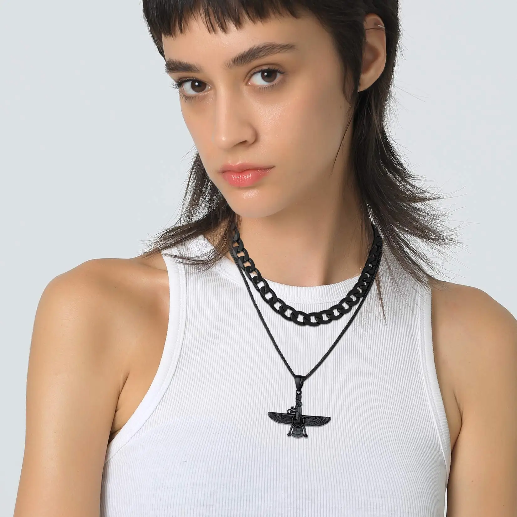 Size S/L Faravahar Necklaces Ahura Mazda Pendant Stainless Steel Zoroastrian Iranian Necklaces for Man Women Iran Jewelry Gift