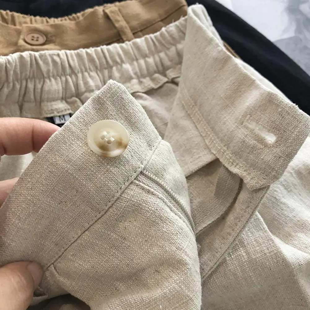 Women Shorts Solid Color High Waist Casual Shorts Breathable Dress-up Cotton Hemp Shorts With Button Summer Lady Loose Shorts