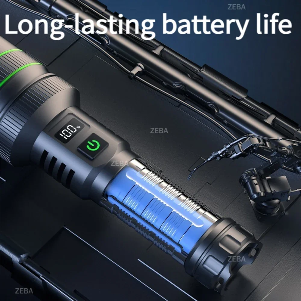 2026High Power Tactical Torch Most Powerful LED Flashlight Long Shot Zoomable Lantern For Camping Outdoor Built-in 26650 Battery