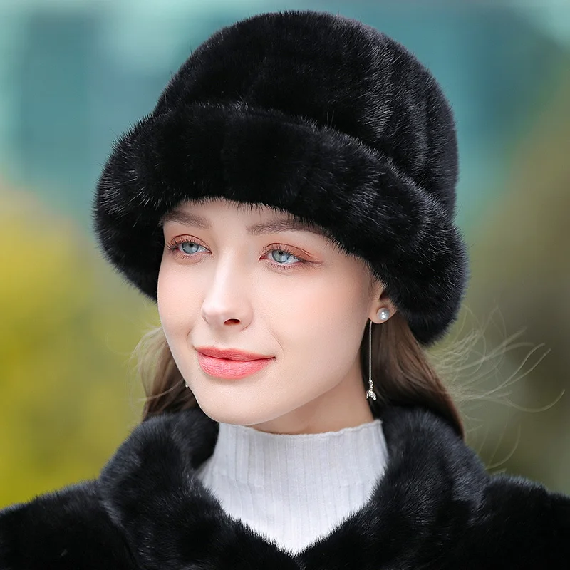 

Real Mink Fur Hat For Women Winter Warm Ear Protection Fur Fisherman Hat Female Luxury Keep Warm Fur Hats Thicken Baotou Caps