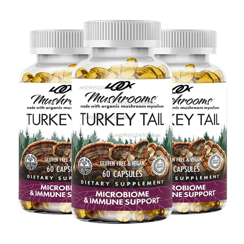 Turkey Tail Capsules, Natural Immune System and Digestive Support, Mushroom Supplement, Odorless, 60 capsules