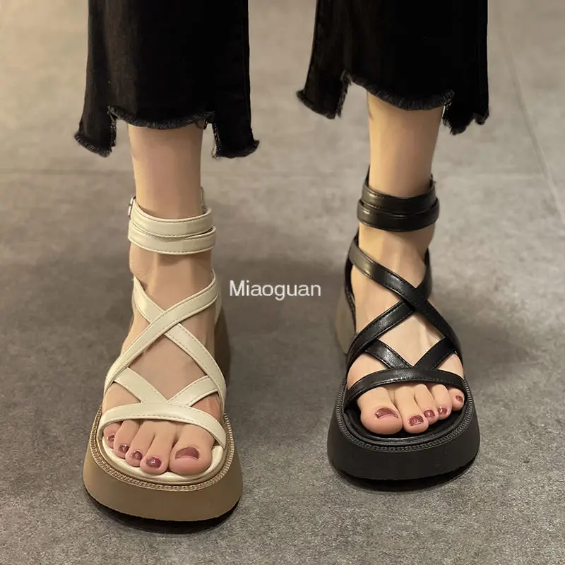 Summer Rome Sandals Flats Platform Woman Shoes 2023 New Trend Casual Thick Comfortable Walking Ladies Shoes Fashion Women Sandal