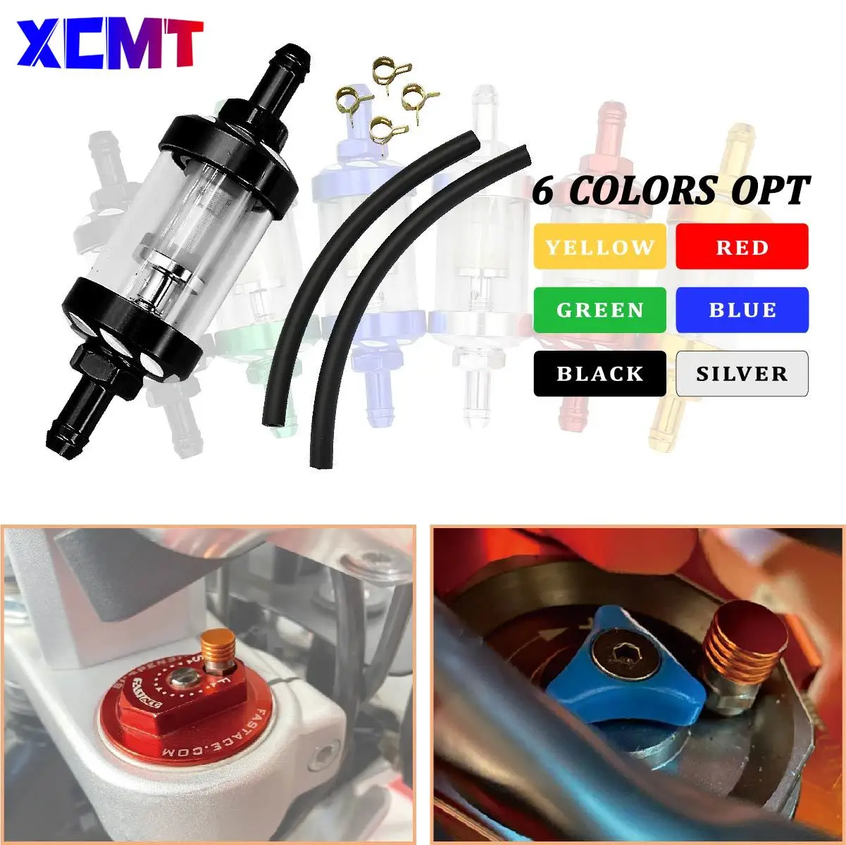 

Motocross 8mm CNC Aluminum Alloy Glass Motorcycle Gas Fuel Gasoline Oil Filter Moto Accessories for ATV Enduro Dirt Pit Bike