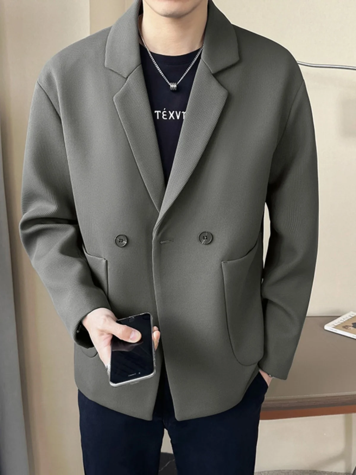 

Мужской повседневный костюм-пиджак Deep een для весны и осени, элегантный, премиум-класса, стандартной длины, с декоративными пуговицами