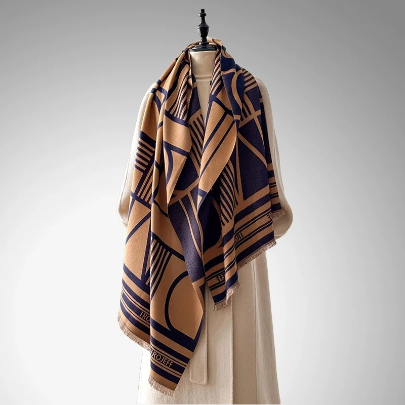 

Autumn and Winter Splicing Letters Versatile Simple Neck Protection Warm Scarves High Temperament Shawl Women Scarf