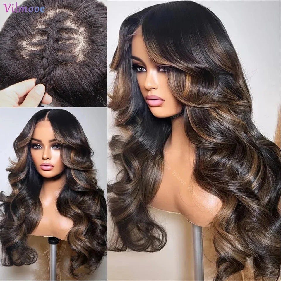 

Fake Scalp Body Wave Highlight Brown Lace Closure Wig Human Hair Wig 180 Density Remy Brazilian 13x4 Silk Top Human Hair Wigs