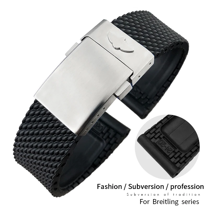 Woven Texture Rubber Silicone Watchband 22mm 24mm 21mm 20mm for Breitling AVENGER NAVITIMER SUPEROCEAN Challenger Watch Strap