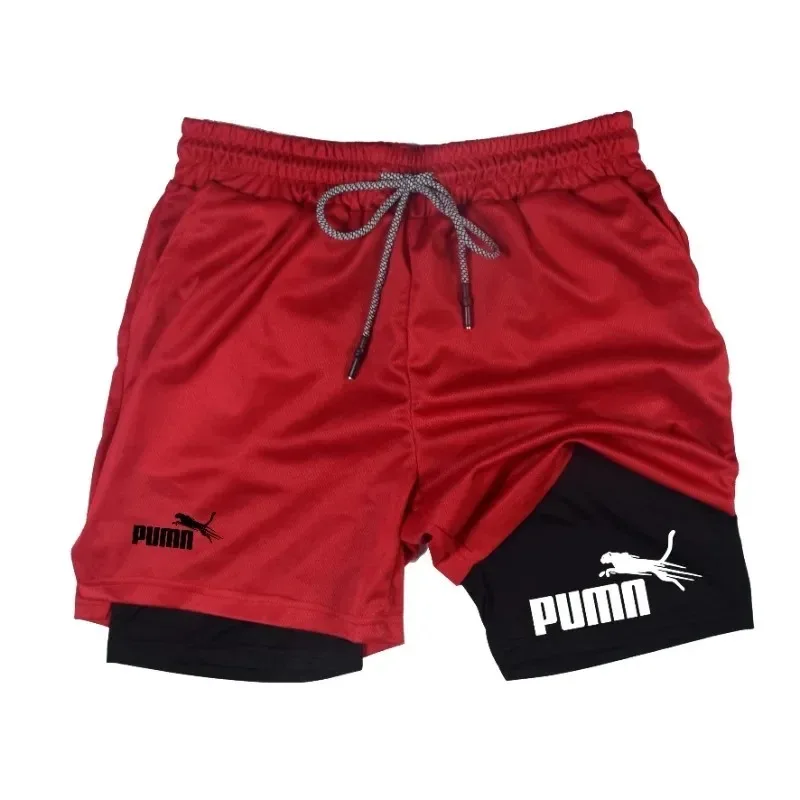 Summer Breathable 2-in-1 Double-layer Shorts for Men's Elastic Compression Shorts Quick-drying  Phone Pocket Towel Loop Shorts image 3