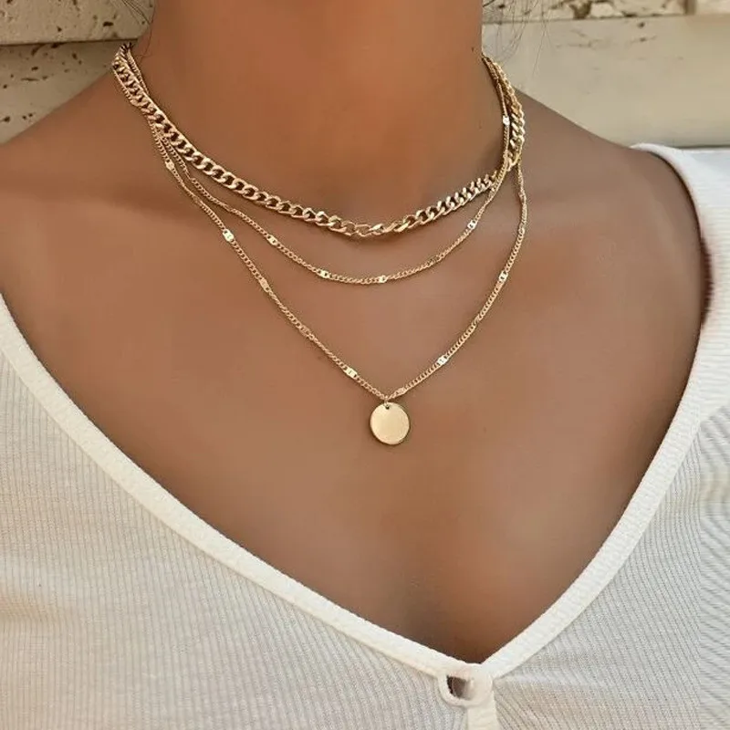 Collar con colgante Vintage para mujer, cadena de Color dorado, multicapa, monedas bohemias, Collares para niñas, joyería