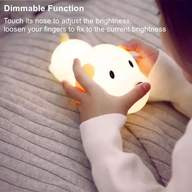 Xiaomi kawaii Puppy Night Light Silicone Touch LED Sleep Lamp 2 Colors USB Rechargeable For Children Room Decor Christmas Gift