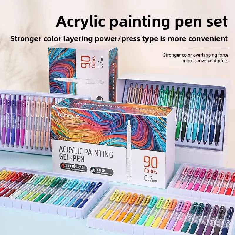 

LANGUO 90/6 Colors Press Glitter Acrylic Painting Gel Pen Large Capacity 1.0mm Writing Pen Stationery Office School Supplies