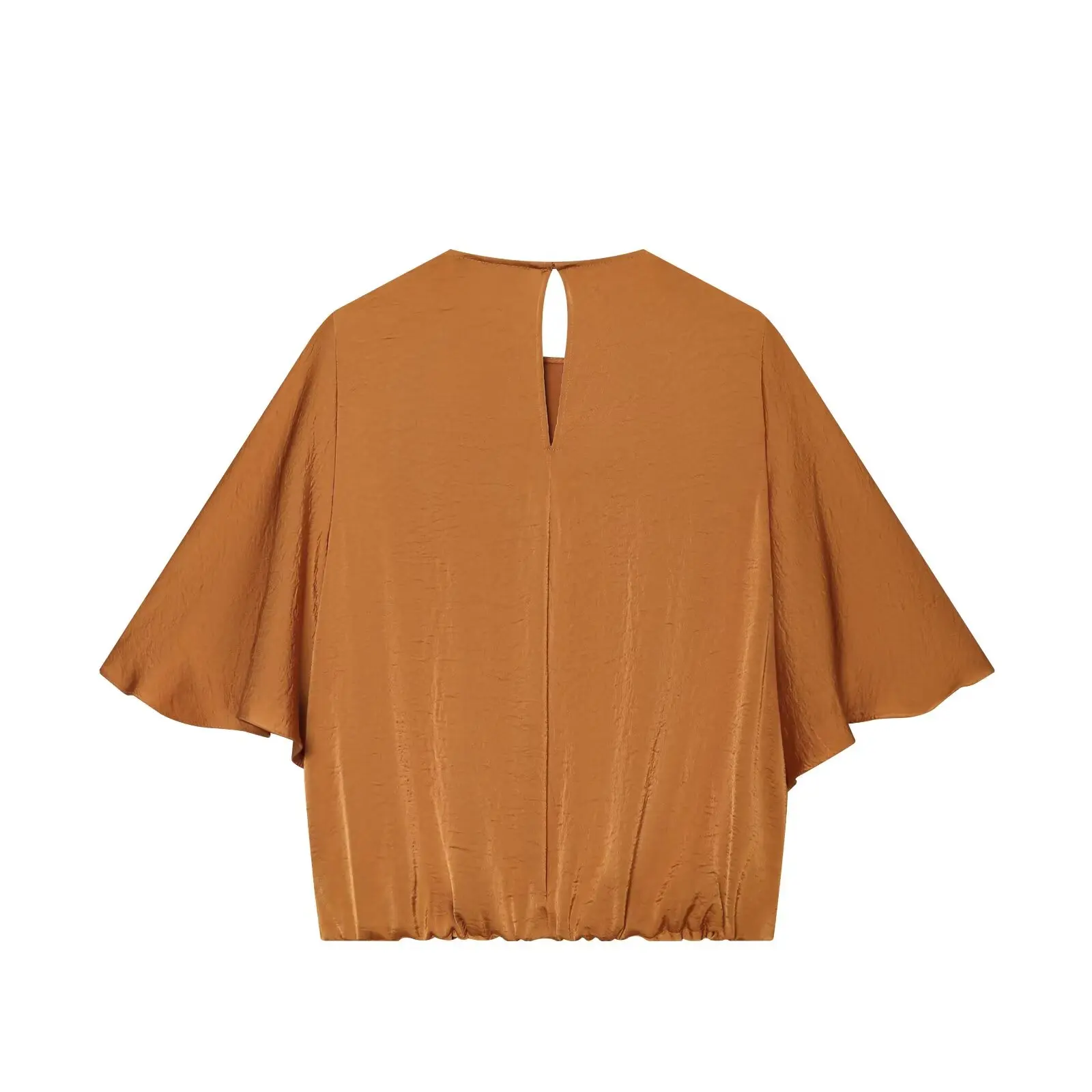 Damenmode Einfarbige Sets Freizeit Kurzarm O-Ausschnitt Top + Asymmetrische Faltenhose Sommer Herbst Urlaub 2-teilig – Detail 8