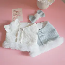 Dog Clothes Cute Plush Bow Traction Vest Autumn and Winter Woolen Chest Strap White Noblewoman Fur Edge Strap Traction Rope