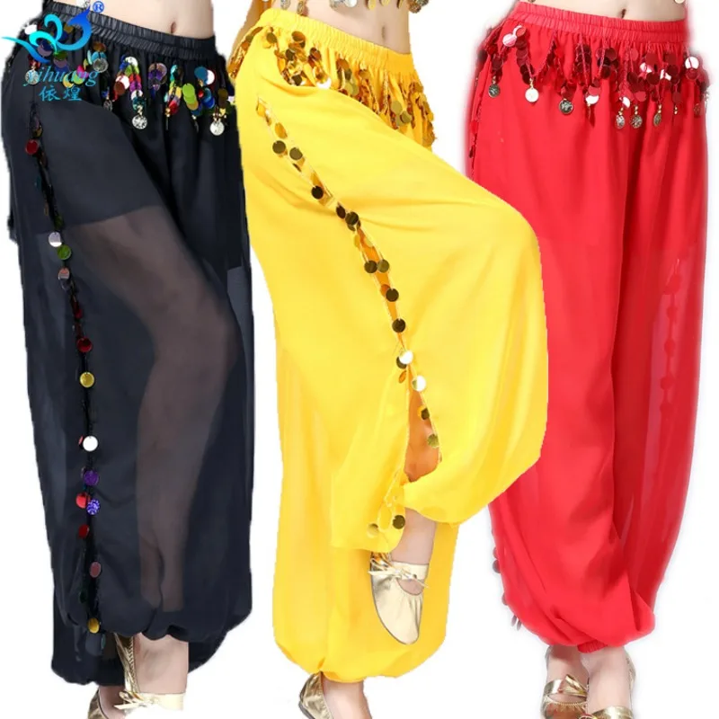 Belly Dance Pants Split Wide Leg Pants Dance Pants Sequined Pants Dance Performance Clothing Exotic Dancewear