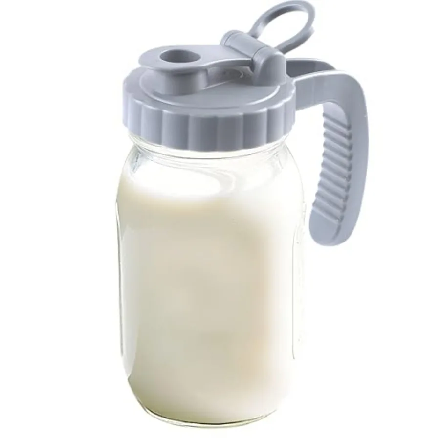 Jarra de vidrio tipo Mason con tapa vertedora de 1 cuarto, de boca ancha, para almacenar leche materna, café, crema o bebidas frías en el refrigerador.