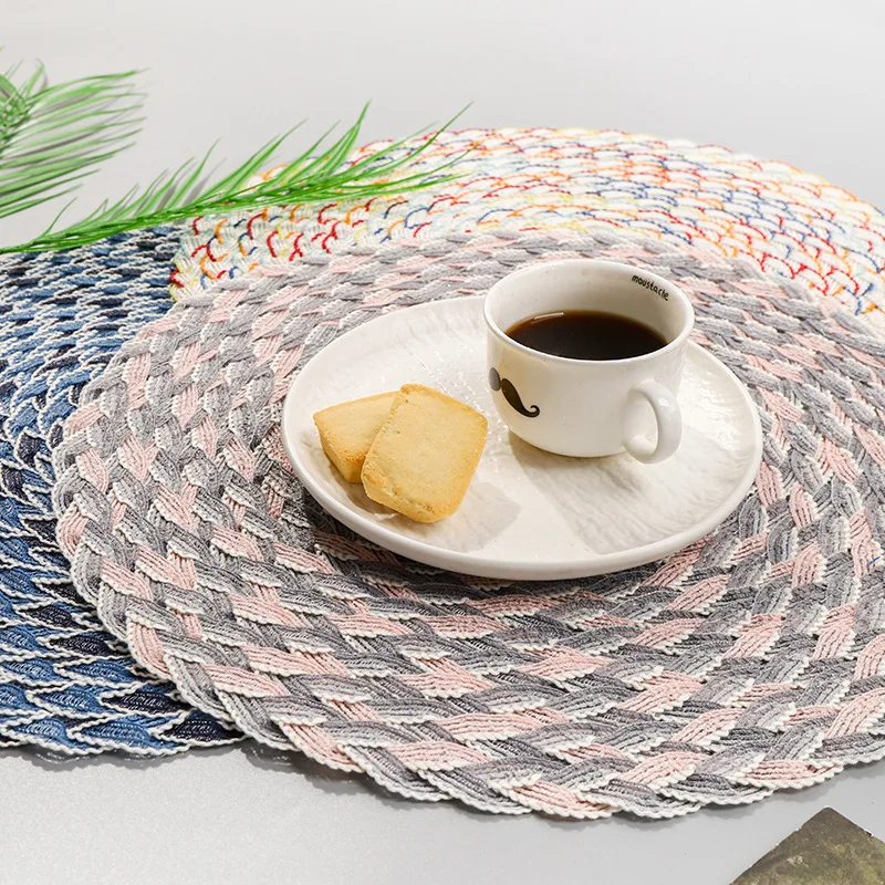 Woven Veil Ramie Meal Mat Circular Insulation Three Strand Braided Tea Table Mat