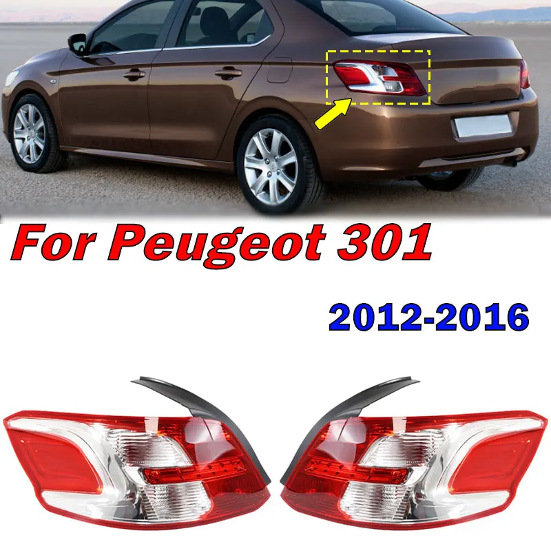 

For Peugeot 301 2012-2016 Car Rear Tail Light Turning Signal Brake Lamp Warning Bumper Light LED Taillight Housing 9674807780