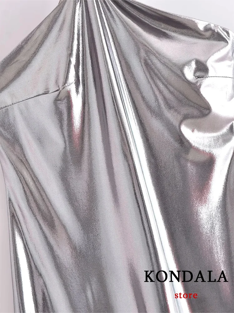 KONDALA Sexy Silver Party Women Dress senza maniche Halter Cami Metal Dress New Fashion 2023 autunno Evening Night Club Dress