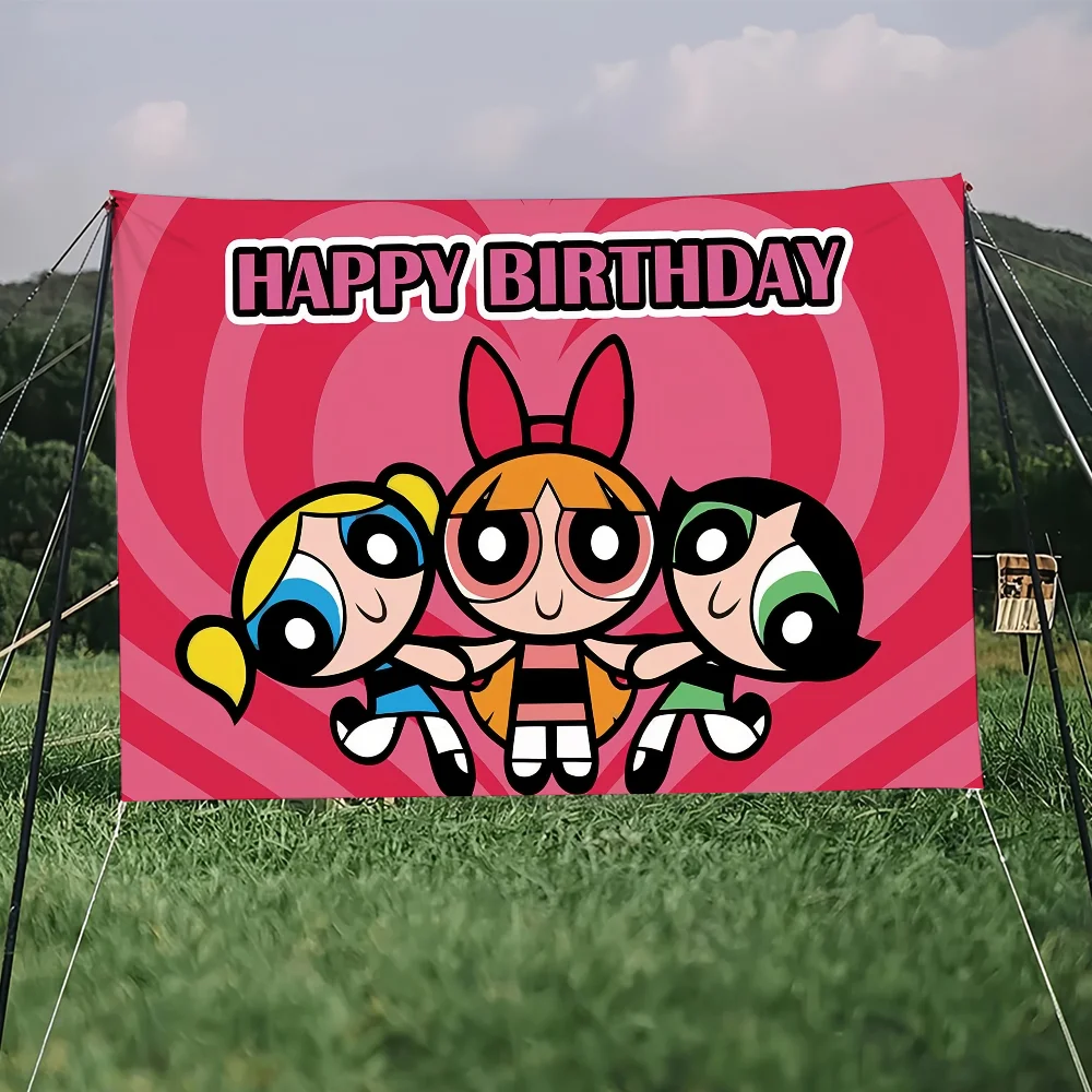 Cartoon Flag For Picnic Party Art Home Decoration Outdoor The P-Powerpuff Cool Girls Camping Banner
