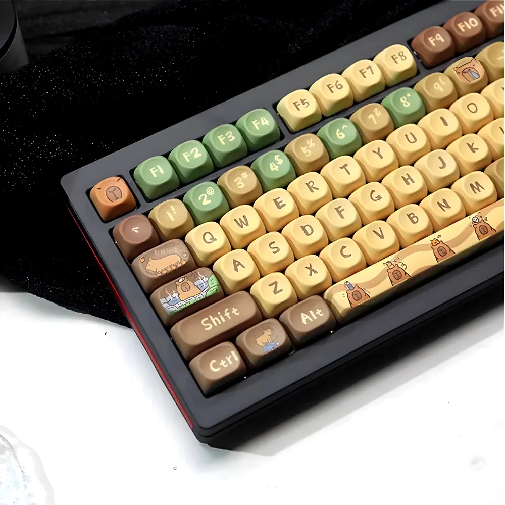 

MOA 131 Keys Pibara Keycap Set PBT Cute Cartoon Coffee Color for 60/64/84/98/108 Gaming Mechanical Keyboard MX Switch