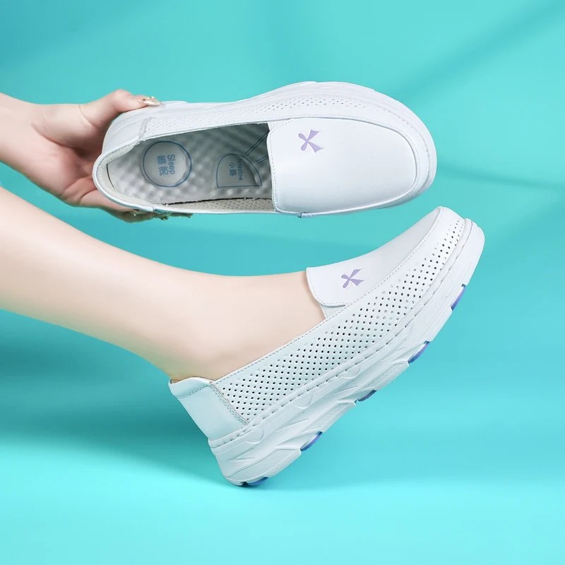 Summer Women's Flat Shoes Outdoor Walking Breathable Platform Nurse Shoes Hollowed Out Casual Single Shoes for Women 34-41