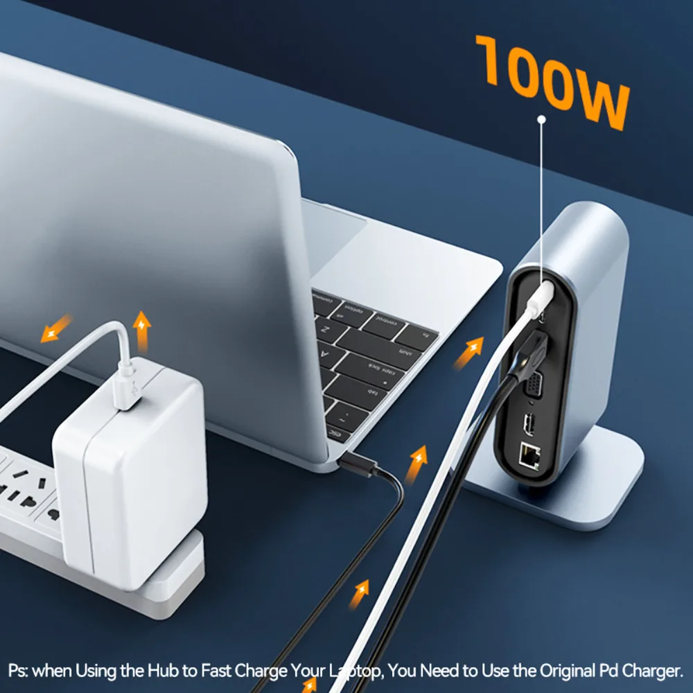 12 في 1 نوع C محول محطة إرساء 4K HDMI متوافق VGA RJ45 3.5 مللي متر جاك SD TF بطاقة USB 3.0 Hub 100 واط PD لأجهزة الكمبيوتر المحمول ماك بوك