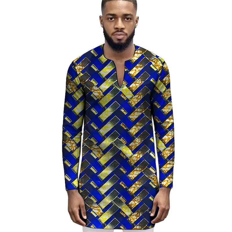 Dashiki Men's V Neck Shirts Designer African Print Couture Party Wear Vintage Style Tops For Wedding