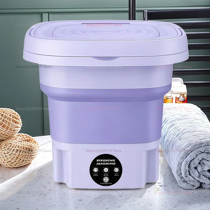غسالة محمولة قابلة للطي سعة 8 لتر، ملابس سفر مدمجة، جوارب، منظف ملابس داخلية للمنزل، رحلات التخييم والتخييم