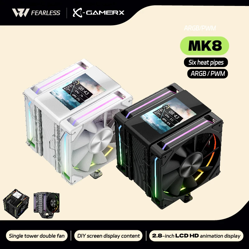 

Power train X-Gamerx Fengbo MK8 ARGB 2,8-дюймовый ЖК-экран ШИМ-термальный правый охладитель процессора с одной башней, двойной вентилятор, башенный воздухоохладитель