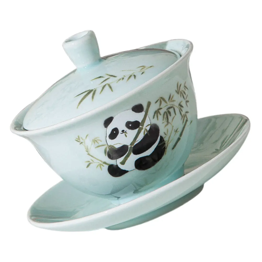 

Ceramic Teacup Panda Aesthetic Cute Coffee Mugs Chinese Design Elegant Fresh Saucer Set Heat Resistant Easy Clean Durability
