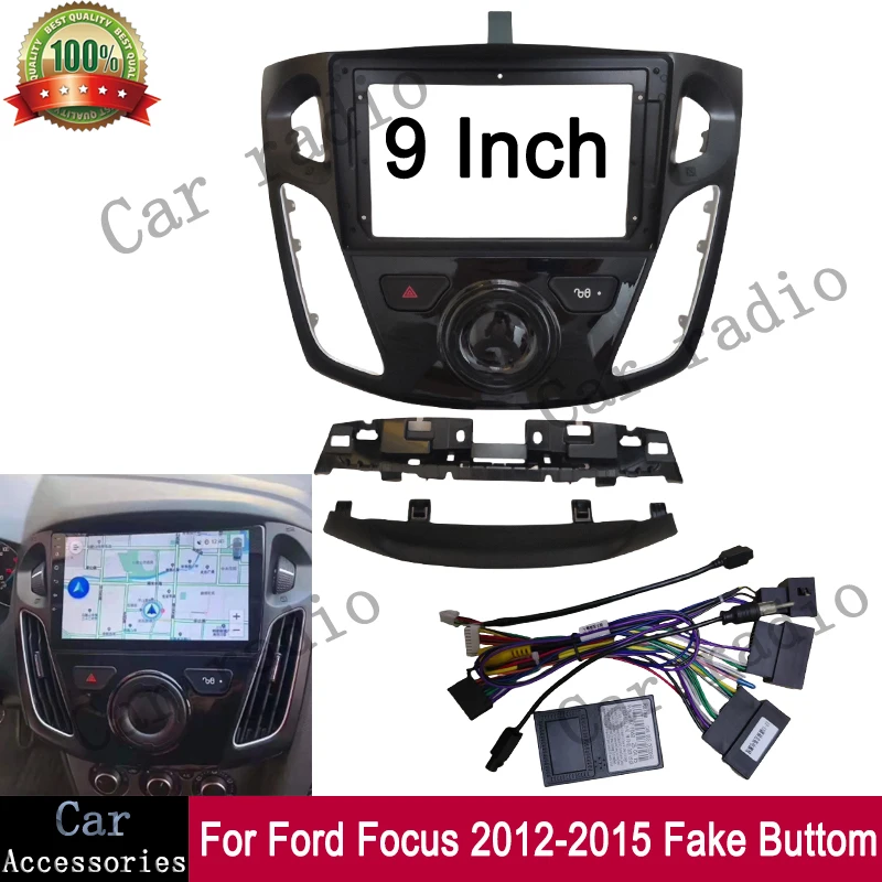 Para ford focus 2012-2015 falso buttom 9 Polegada rádio do carro android quadro estéreo player 2din unidade principal fáscia painel painel capa