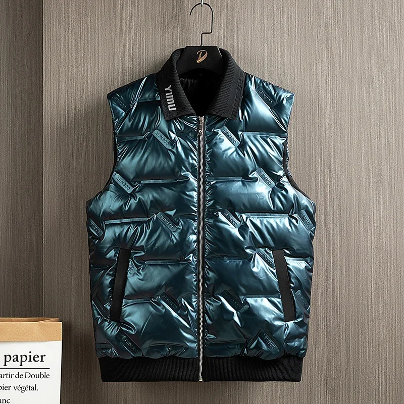

Men's Warm Down Vest Coats Fashion Solid Color Mens White Duck Down Waistcoat Casual Sleeveless Zipper Vests Outwear Male Trendy