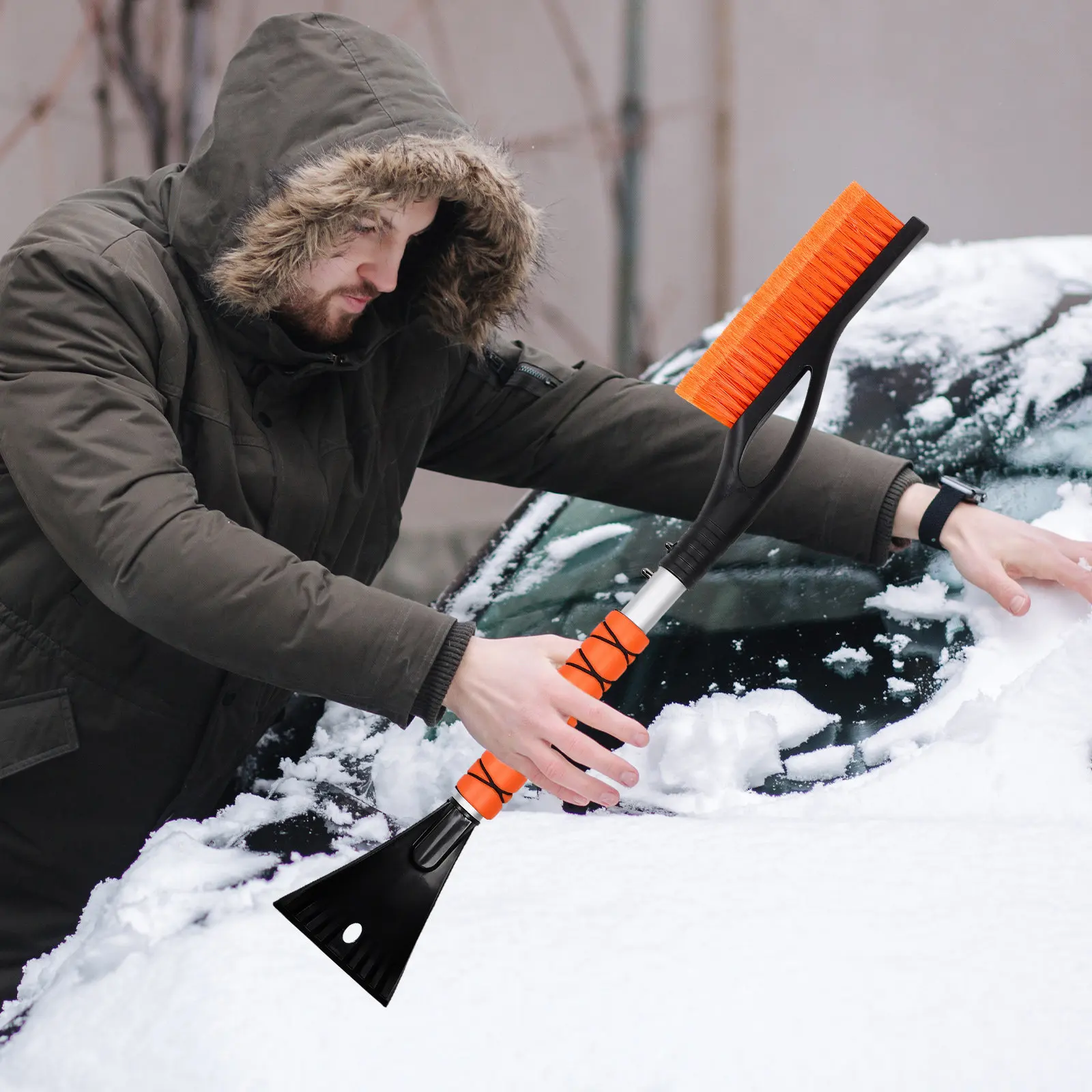 

Набор из 2 прочных скребков для удаления льда и снега с автомобиля, с удлиненной ручкой, для лобового стекла и крыши грузовика, инструмент для удаления инея, автомобильный