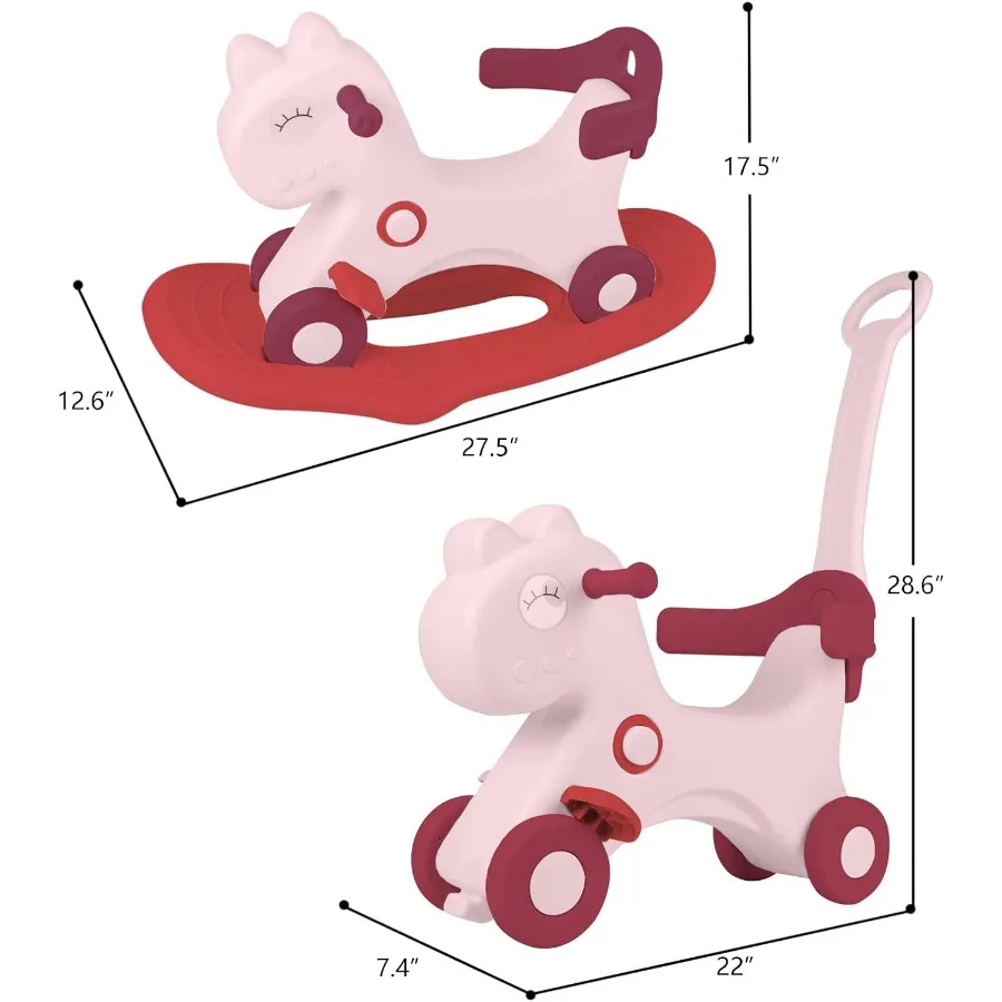1歳～3歳向けの4in1ロッキングホース、赤ちゃん用ロッキングトイ、楽しい誕生日プレゼント、1歳以上の女の子向け乗用玩具、取り外し可能なボール付き