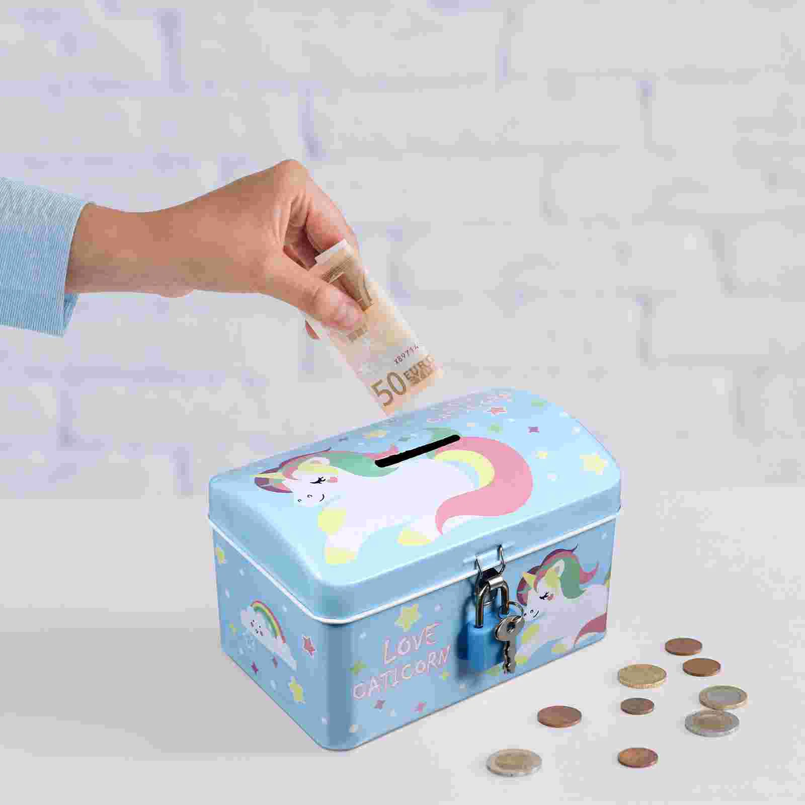 2 Pcs Piggy Bank Saving Pot Kids Piggy Bank Money Decor Toy Cartoon with Lock Creative Iron Child