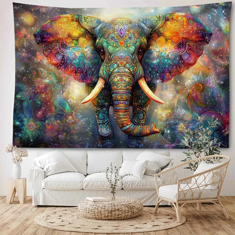 Grassland Elephant Dreamy Elephant Illustration Background Decoration Tapestry Home Bedroom Living Room Decoration