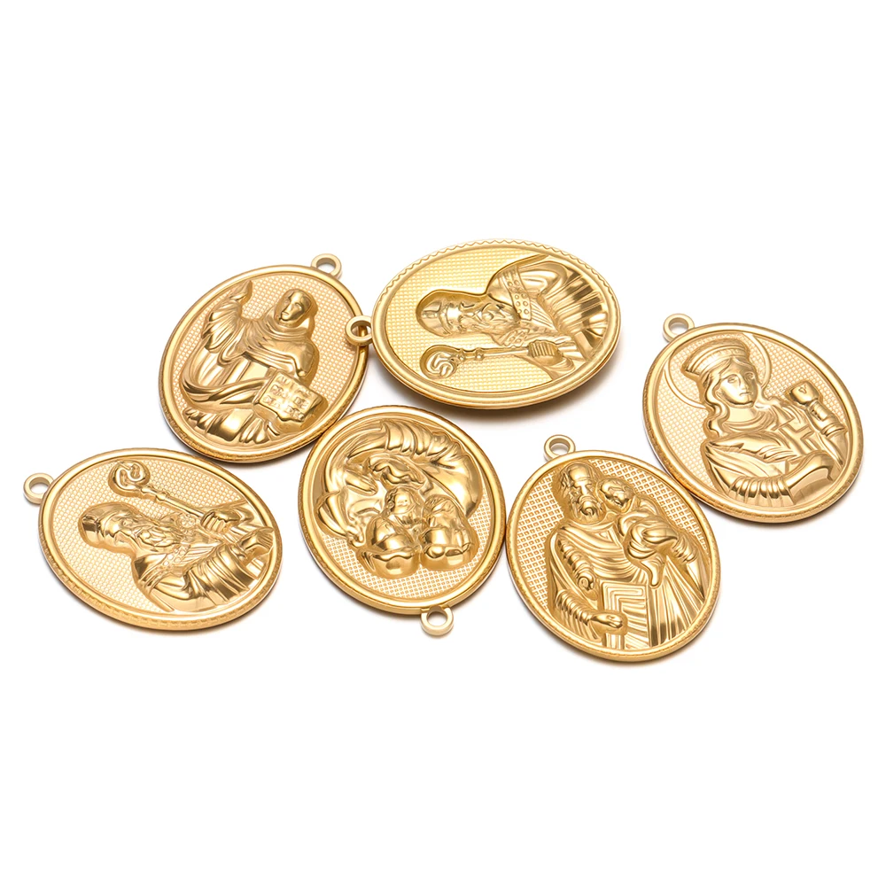 5pcs Stainless Steel Gold Oval Jesus Charms Cross Pendants for DIY Jewelry Earrings Making Findings Women Necklace Bracelet view 5