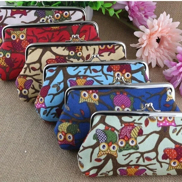 

Multi-color Owl Design Mens Woman's Novelty Coin Purses Retro Money Bag Wallet Canvas for Women Girl Lady Gift