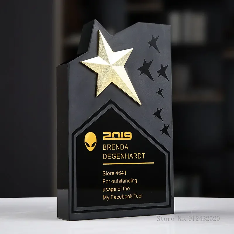 Customized Creative Pentagram Medal, Team Annual Meeting Sales Honor Awards, Home Decorations, Free Engraved Crystal Trophy, 1PC view 2