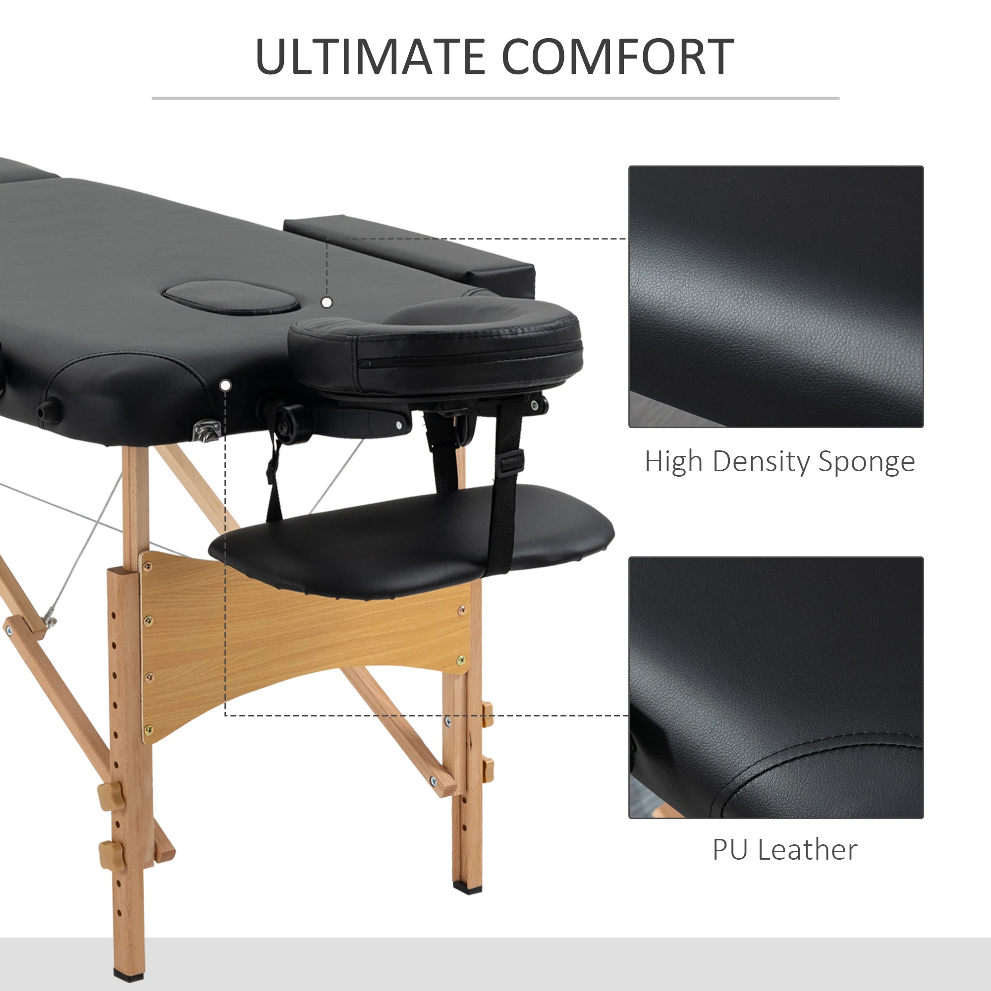 HOMCOM Wooden Folding Spa Beauty Massage Table w/ 2 Sections, Carry Bag