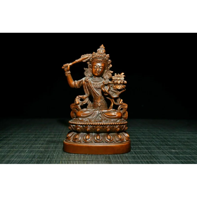 

Tibet Buddhism Boxwood Wood Carving Wenshu Manjushri Bodhisattva Buddha Statue