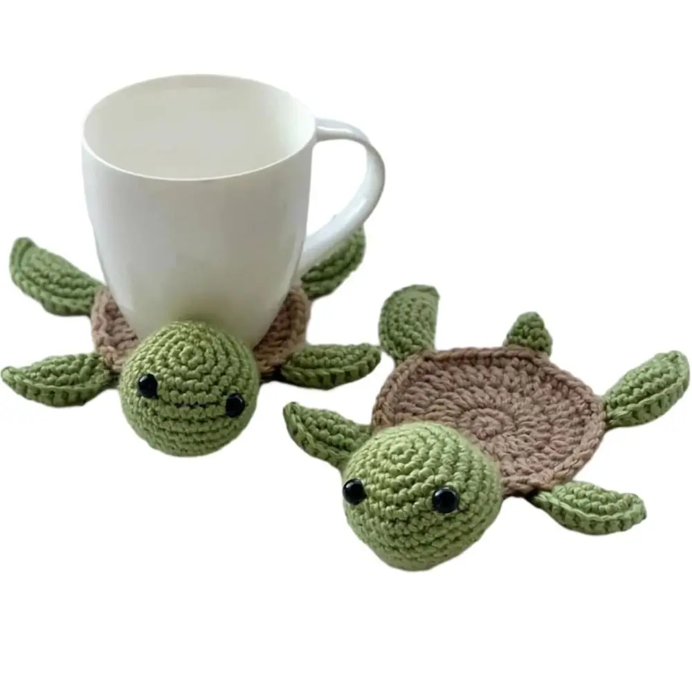 

Heat-resistant Duck Crochet Coasters Non-slip Handmade Animal Cup Mat Table Protection Reusable Turtle Shaped Drinks Placemat
