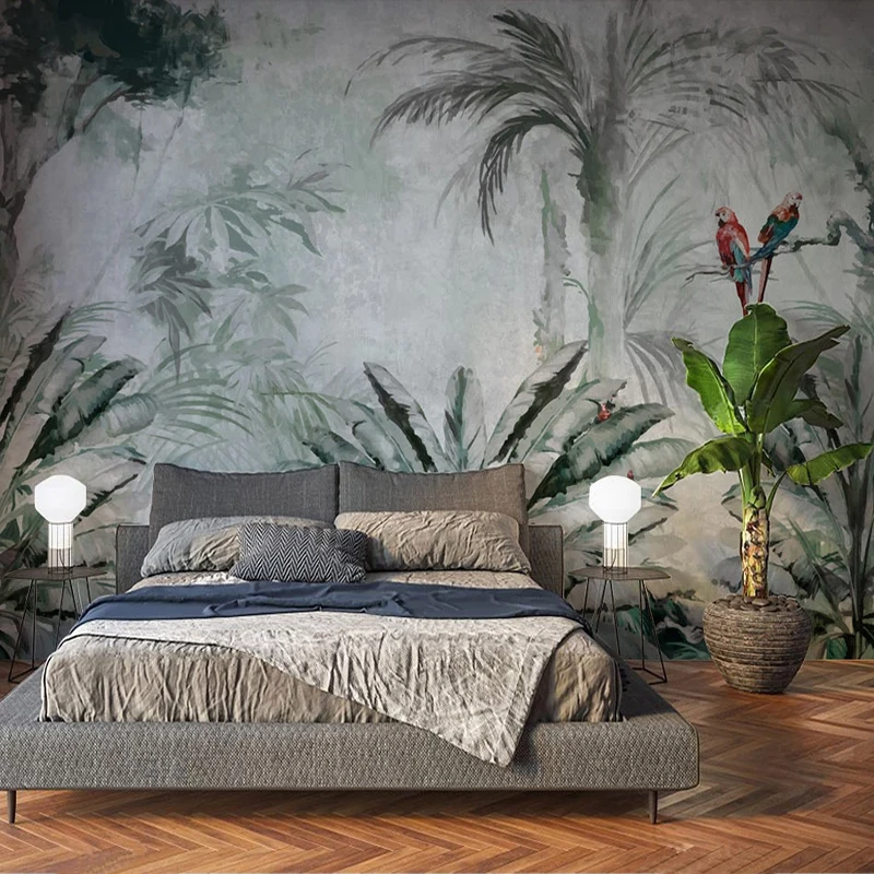 

Hand Painted Tropical Plant Leaves Banana Leaf Wall Mural Pastoral Bedroom Living Room Sofa TV Background Custom Photo Wallpaper